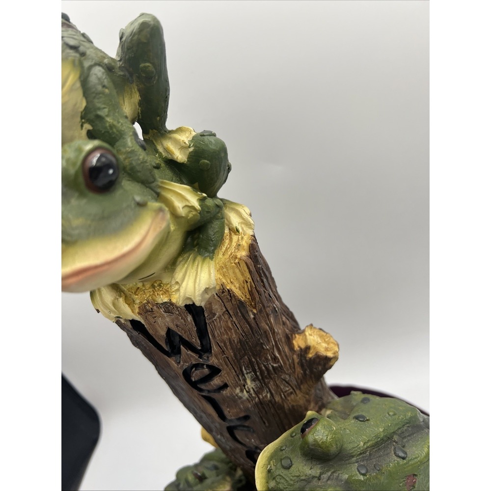 Frog Garden Statue Resin Welcome Sign Tall 16" Toadstools Logs Stacked Outdoor - Picture 3 of 10